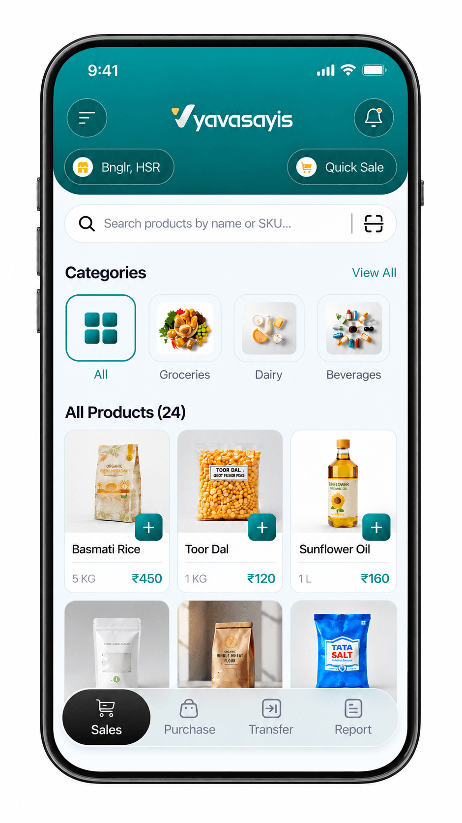Vyavasayis POS app — product catalogue and quick sale